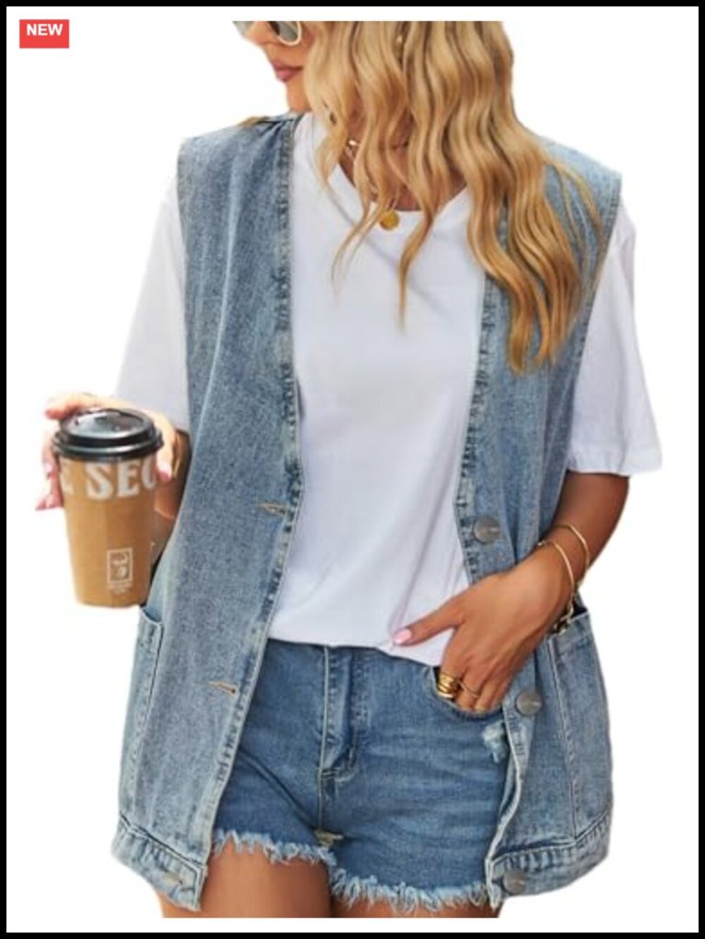 Women's Oversized Sleeveless Denim Jean Vest Button Down Western Waistcoat